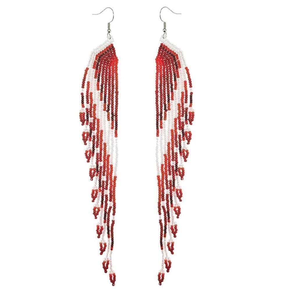 Southwestern Boho Seed Bead Tassel Dangling Statement French Wire Hook Earrings